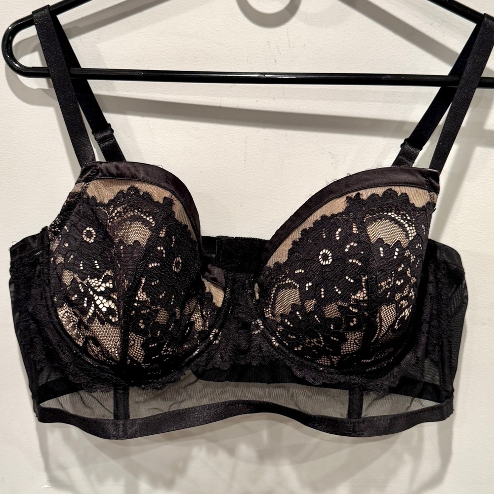 Torrid Curve Black Floral Lace Nude Full Coverage Balconette Bra NWOT - Picture 3 of 14
